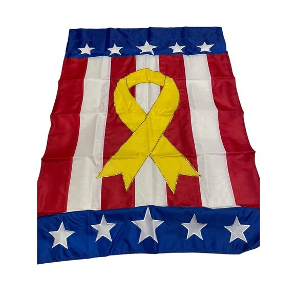 USA FLAG Support Our Troops American Flag GardenvYellow Ribbon Gold Stitching 40 - Picture 5 of 6